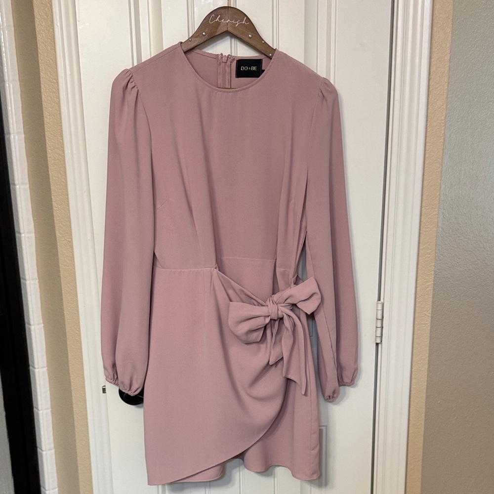 Lulus Mauve Long Sleeve Dress with Bow